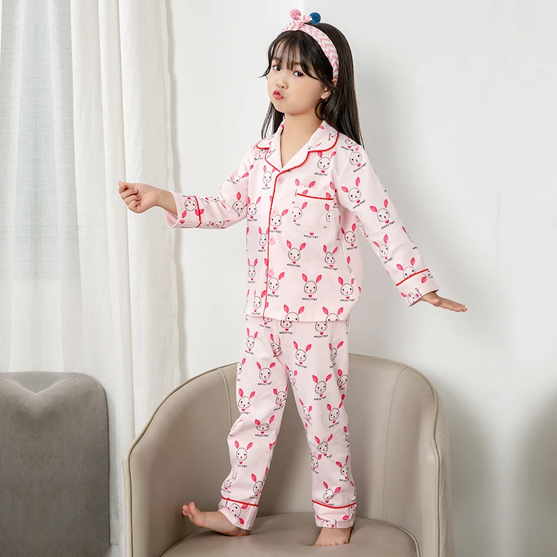 Ensemble pyjama Filles enfants  en coton doux, manches longues et pantalon à motifs